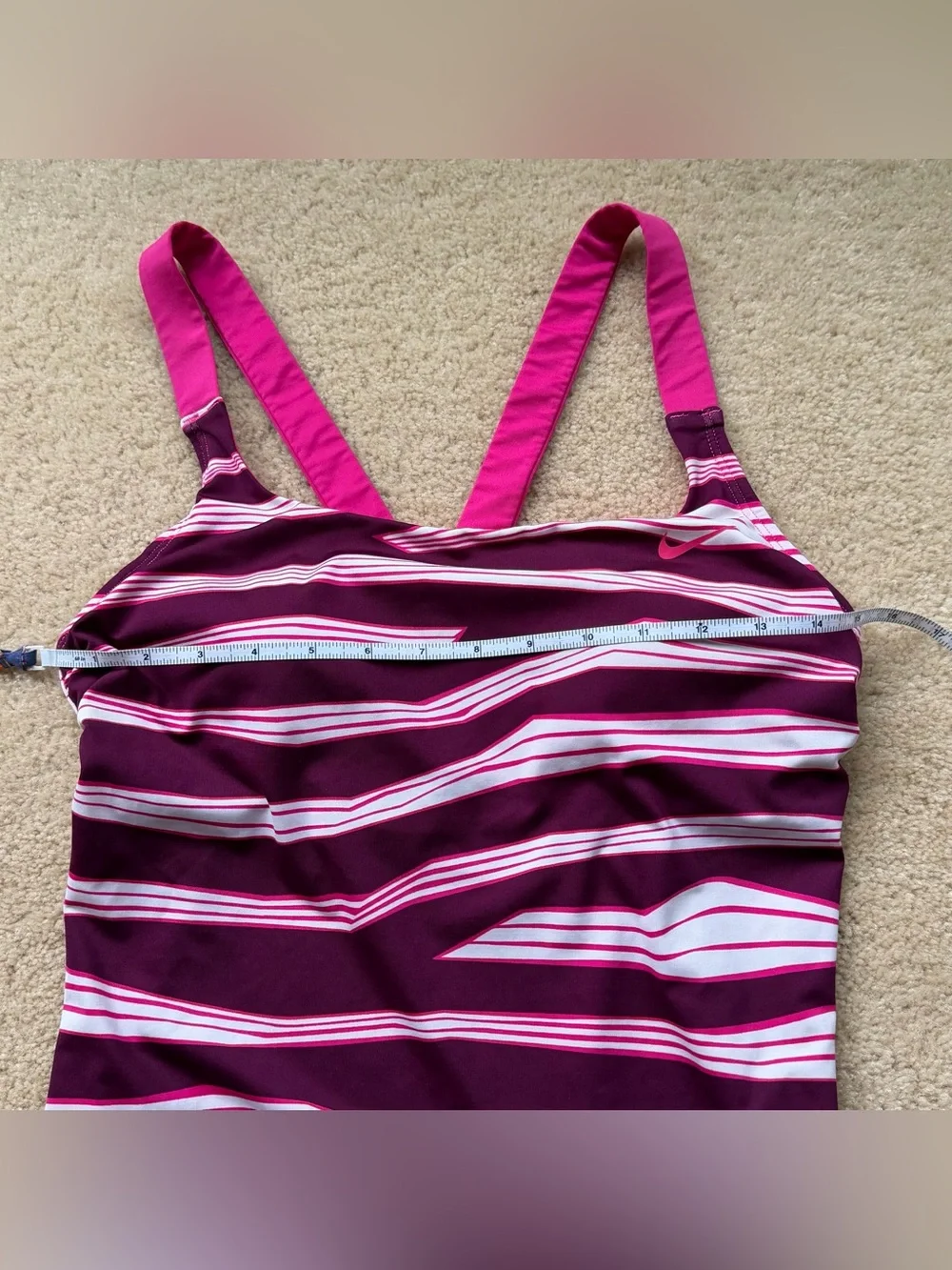 Nike Women’s Pink & White Striped Tankini Top w/ Shelf Bra - M - EUC - Stretch